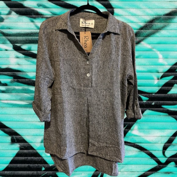 Gray Button-Up Shirt and Pant Set by Rhea L/XL - Picture 2 of 8